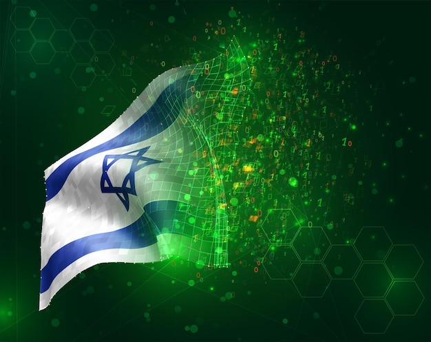 Israel, vector bandera 3d sobre fondo verde con polígonos y números de datos