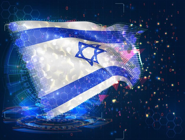 Israel vector bandera virtual abstracto objeto 3D de polígonos triangulares sobre un fondo azul
