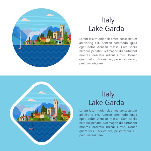 Italia. Lago de Garda. Ciudad Salo. Ilustración vectorial.