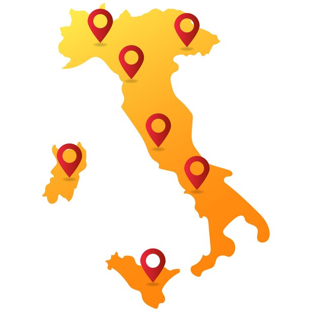 Italia mapa pin ubicación vector ilustración