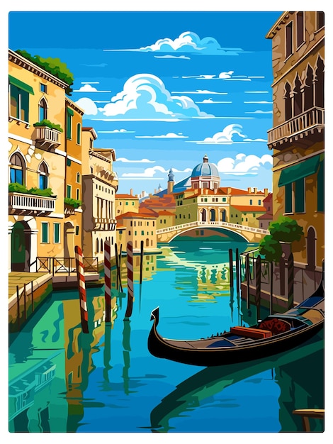 Italia plaza de san marcos de venecia cartel de viaje vintage cartel postal de recuerdo retrato ilustración wpa
