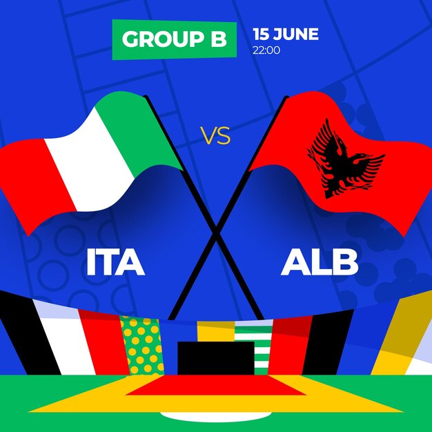 Italia vs Albania fútbol 2024 partido contra 2024 partido de campeonato de la fase de grupos contra equipos intro fondo deportivo competición de campeonato