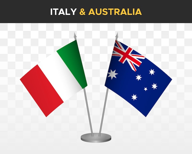 Italia vs australia escritorio banderas maqueta aislado 3d vector ilustración italiano mesa banderas