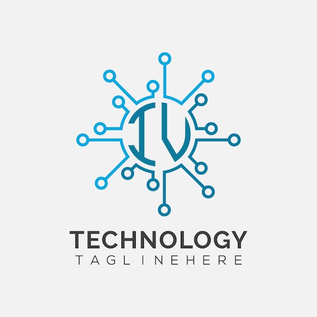 IV monograma inicial para el logotipo tecnológico con diseño de estilo circular