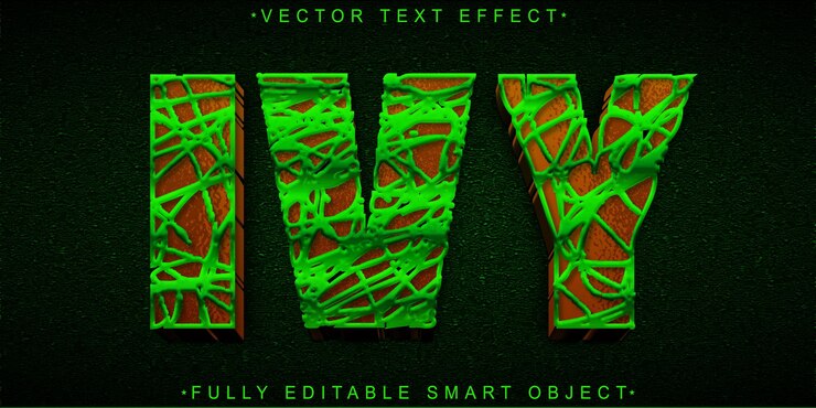 Vector ivy vector efecto de texto de objeto inteligente totalmente editable
