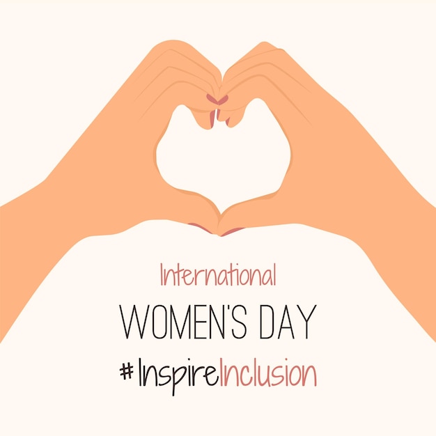 IWD diseño con manos blancas muestra tarjeta en forma de corazón minimalista Día Internacional de la Mujer 2024 carteles con el eslogan InspireInclusion armas tarjeta de felicitación campaña social Inspire inclusión en 8 de marzo