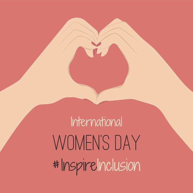 IWD diseño con manos blancas muestra tarjeta en forma de corazón minimalista Día Internacional de la Mujer 2024 carteles con el eslogan InspireInclusion armas tarjeta de felicitación campaña social Inspire inclusión en 8 de marzo