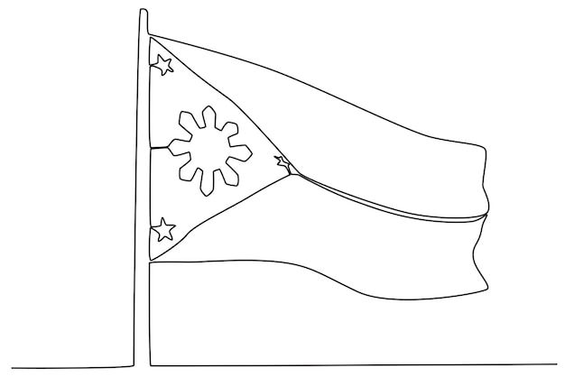 Se iza una bandera filipina para celebrar la independencia Dibujo de una línea del día de la independencia de Filipinas