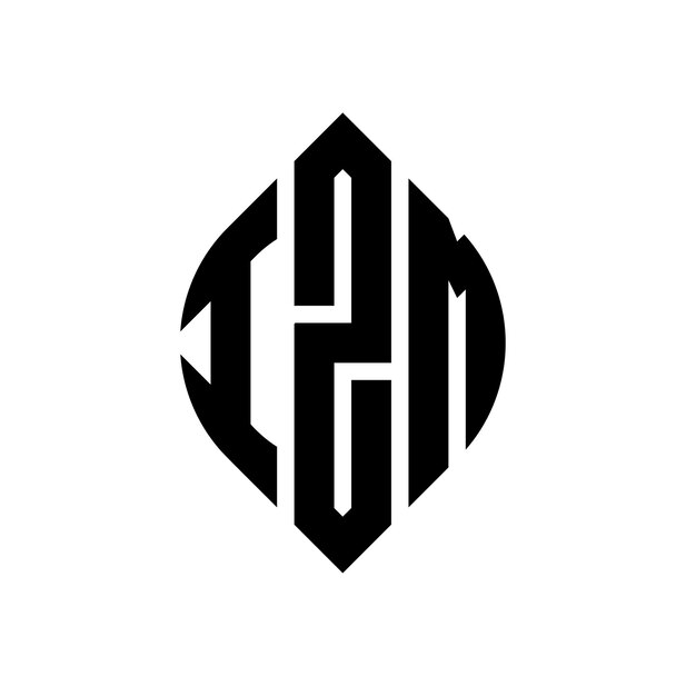 IZM diseño de logotipo de letras circulares con forma de círculo y elipse IZM letras elípticas con estilo tipográfico Las tres iniciales forman un logotipo de círculo IZM emblema de círculo Monograma abstracto letra marca vector