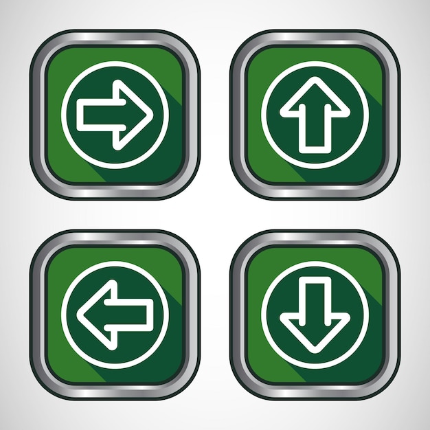 Izquierda arriba derecha abajo flecha diseño de icono ilustración señal de flecha para aplicaciones y sitios web diseño de botón de sombra verde