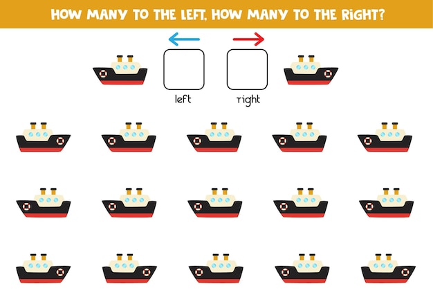 Izquierda o derecha con barco de dibujos animados. juego educativo para aprender a diestra y siniestra.