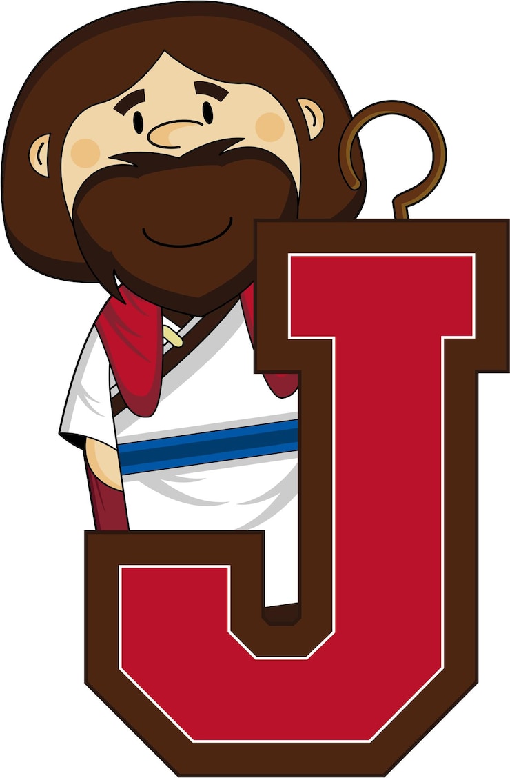 Vector j es para el aprendizaje del alfabeto de jesucristo ilustración educativa bíblica