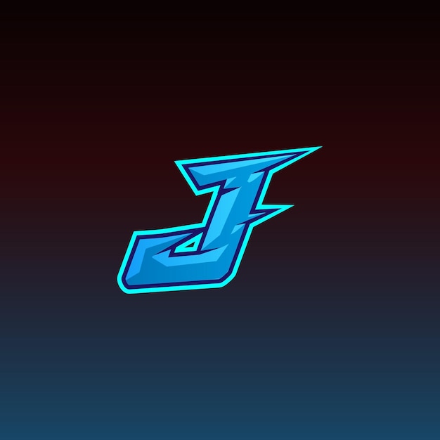 J Logo ESport Gaming Plantilla de vector de diseño inicial en color azul