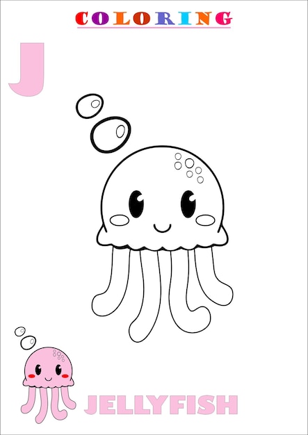 J para medusas para colorear arte para niños Sketch Vector