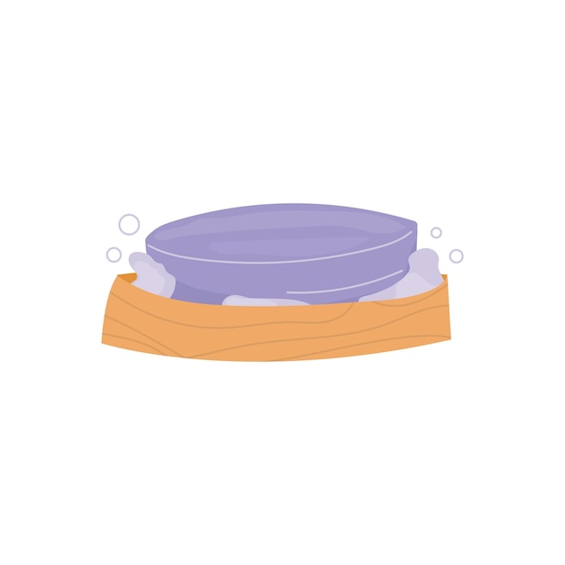 Vector jabón de lavanda en un plato de madera espuma de jabón aromático producto ecológico el elemento está aislado en un fondo blanco ilustración editable vectorial dibujada a mano