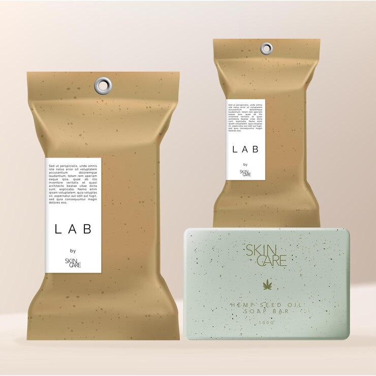 Jabón orgánico para manos o cuerpo con sello de ojal Embalaje de bolsa de papel Kraft marrón