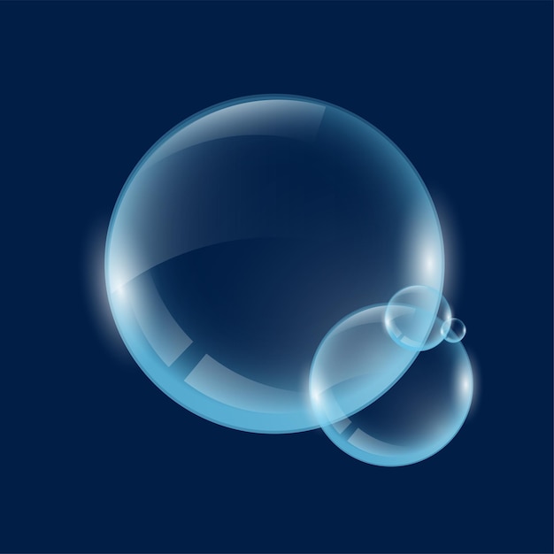 Jabón transparente realista o burbujas de agua grandes esferas de vidrio translúcido con reflejos y sombras en