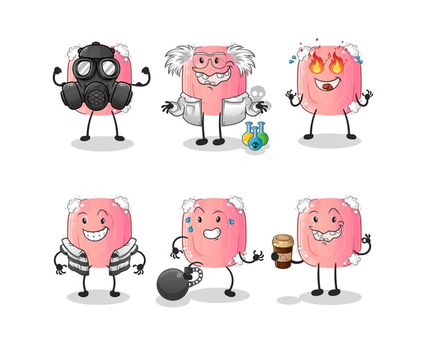 Jabón villano grupo personaje dibujos animados mascota vector