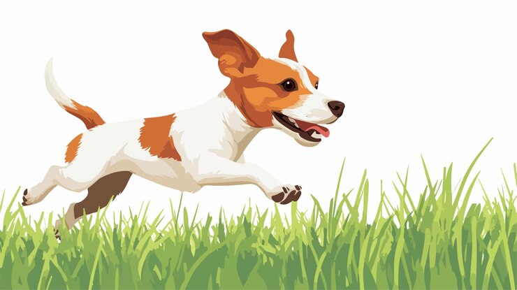 Vector el jack russell terrier corre a través de un campo verde y exuberante