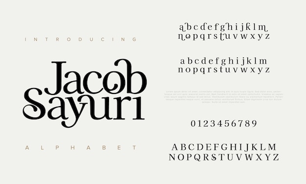 Jacobsayuri premium lujo elegante alfabeto letras y números elegante tipografía de boda clásico