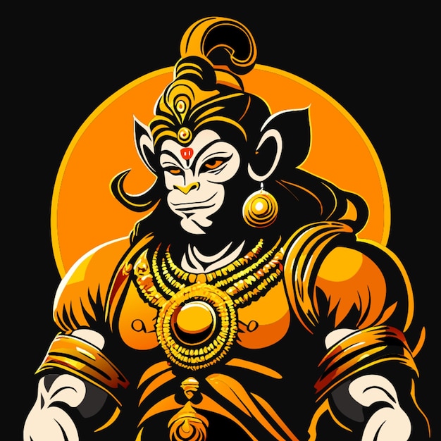 jai shri ram alegre hanuman jayanti sobre un fondo naranja y negro una ilustración vectorial