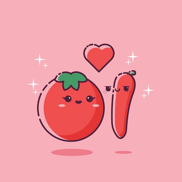 Jalpeno y tomate personaje mascota kawaii