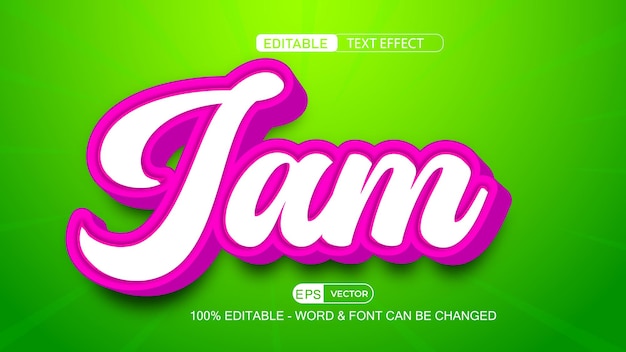 Jam Editable Texto Efecto Vector Estilo 3d