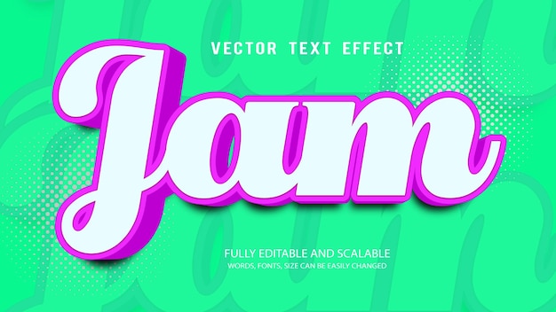 Vector jam efecto de texto 3d estilo de fuente de tipografía de letras modernas editable