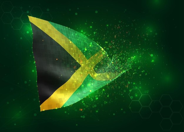 Jamaica en vector 3d bandera sobre fondo verde con polígonos y números de datos