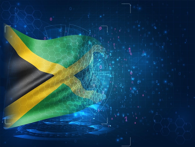 Jamaica, vector bandera 3d sobre fondo azul con interfaces hud