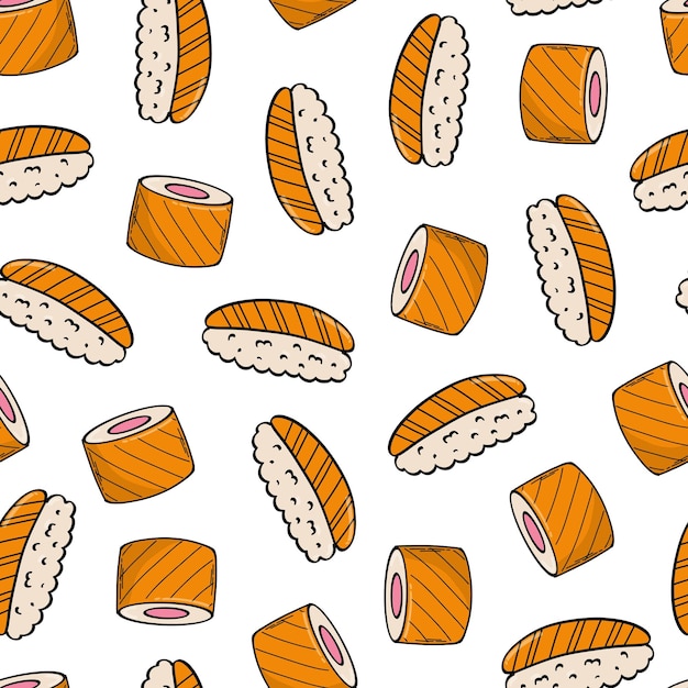 Japanese food sushi doodles seamless pattern for wallpaper backgrounds digital paper packaging