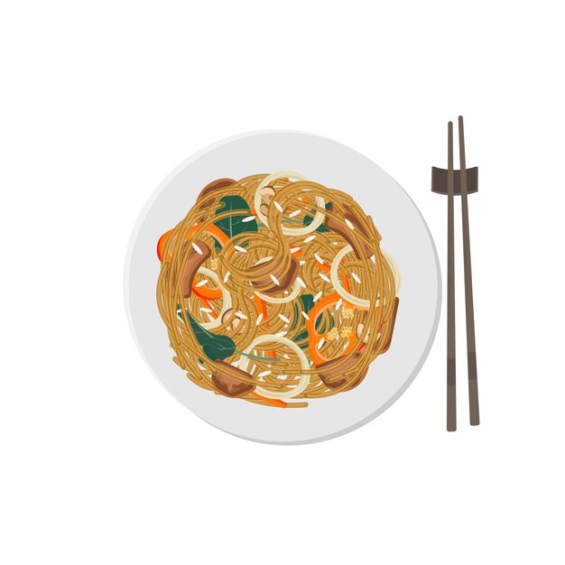 Japchae Korean Noodles Banchan vector ilustración logo