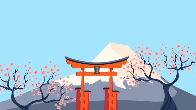 Japón banner tarjeta asia fondo asiático tradicional maleta arte naturaleza boceto diseño dibujos animados estilo vector ilustración