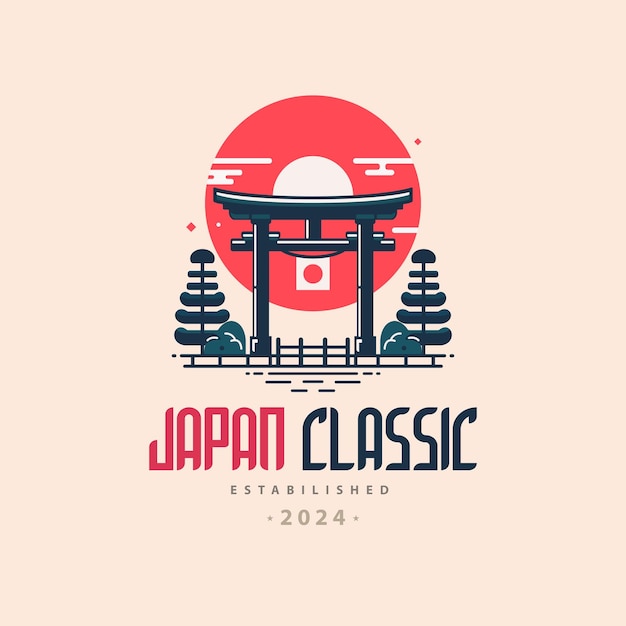 Vector japón clásico torii puerta amanecer diseño de plantilla de logotipo para marca o empresa y otros