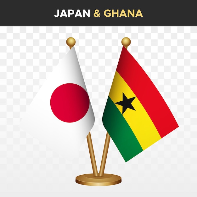 Japón contra Ghana banderas japonesas 3d bandera de escritorio de pie aislada en blanco