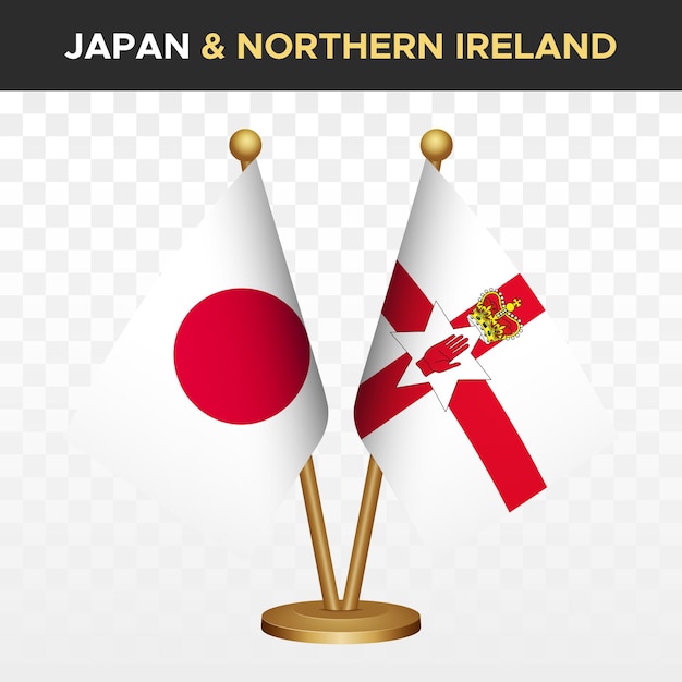 Vector japón contra irlanda del norte banderas japonesas 3d bandera de escritorio de pie aislada en blanco