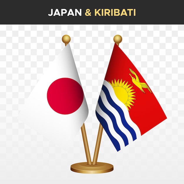 Vector japón contra kiribati banderas japonesas 3d bandera de escritorio de pie aislada en blanco