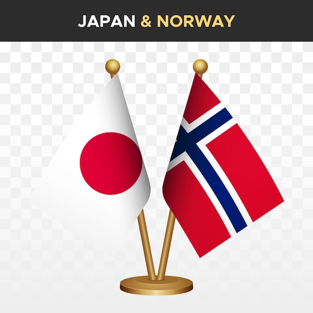 Japón contra Noruega banderas japonesas 3d bandera de escritorio de pie aislada en blanco