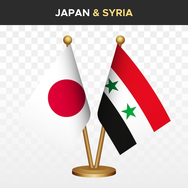 Japón contra Siria banderas japonesas 3d bandera de escritorio de pie aislado en blanco
