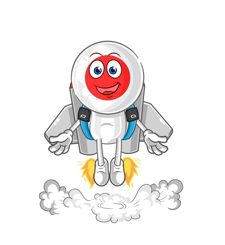 Vector japón, con, jetpack, mascota, caricatura, vector