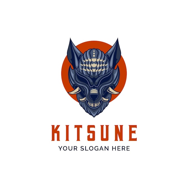 Japón kitsune wolf head mask fox logo vector ilustración