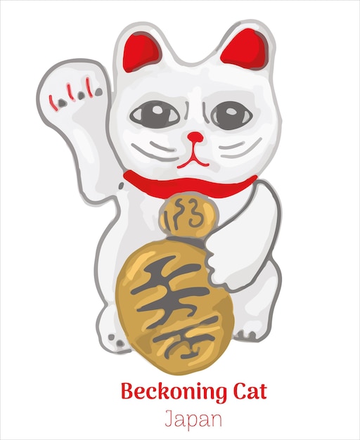 Japón llamando al gato. dibujo a mano ilustración vectorial