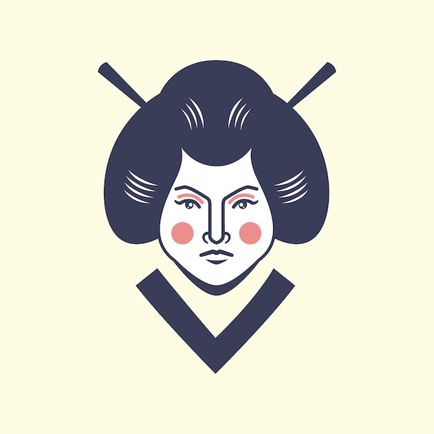 Vector japón mujeres belleza cultura pelo tradicional mascota vintage logo vector icono ilustración