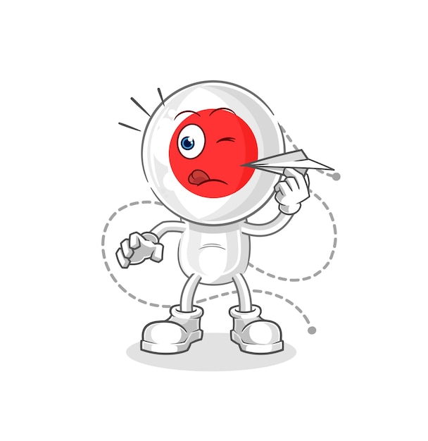 Japón con vector de mascota de dibujos animados de personaje de avión de papel
