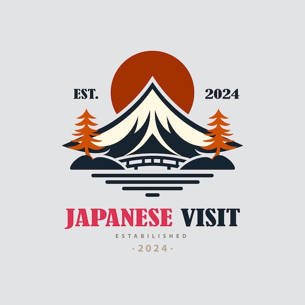 Vector japón visita la montaña amanecer diseño de plantilla de logotipo para marca o empresa y otros