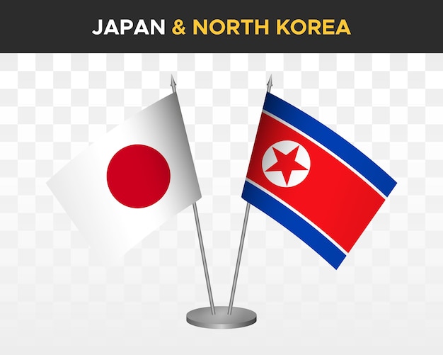 Japón vs corea del norte pdr escritorio banderas maqueta aislado 3d vector ilustración banderas de mesa japonesas
