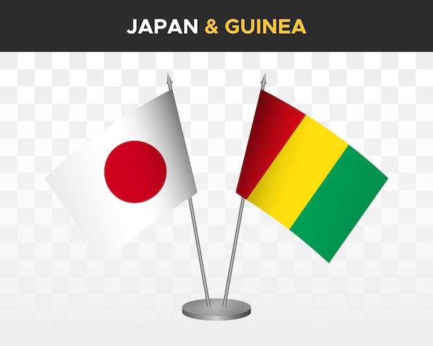 Japón vs guinea escritorio banderas maqueta aislado 3d vector ilustración banderas de mesa japonesas