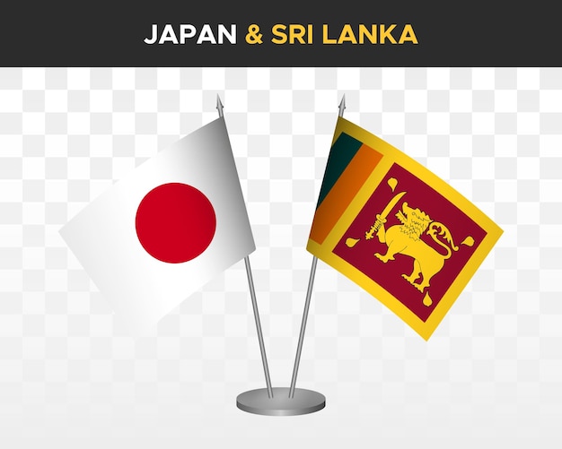 Japón vs sri lanka escritorio banderas maqueta aislado 3d vector ilustración banderas de mesa japonesas