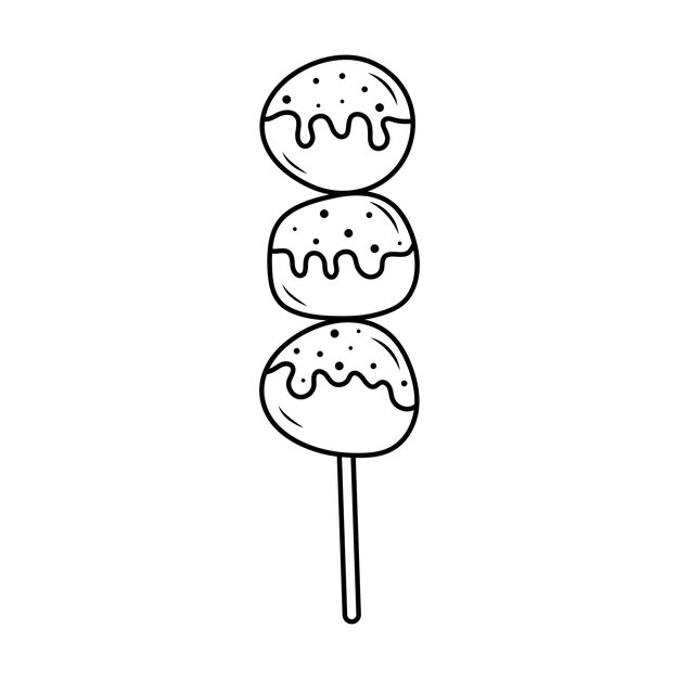 Japonés lindo animal en forma de dulce mochi dango bolas comida asiática mitarashi dango icono lineal