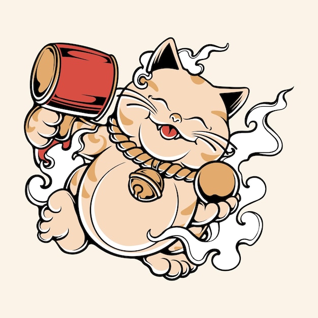 Japonés lindo neko arte vectorial